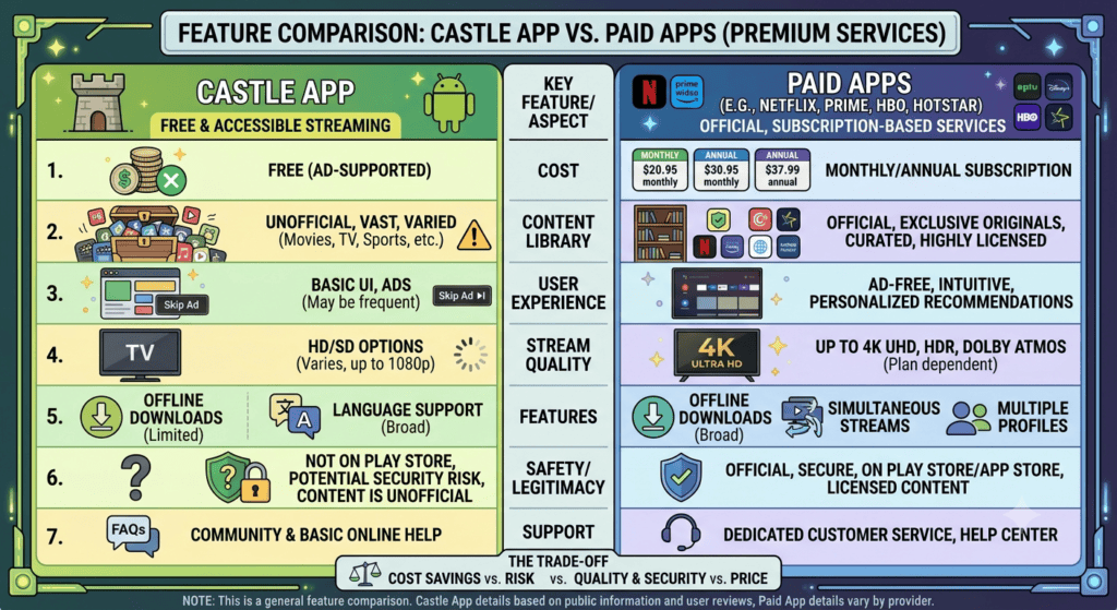Castle App vs Netflix Amazon Prime comparison free streaming Android
